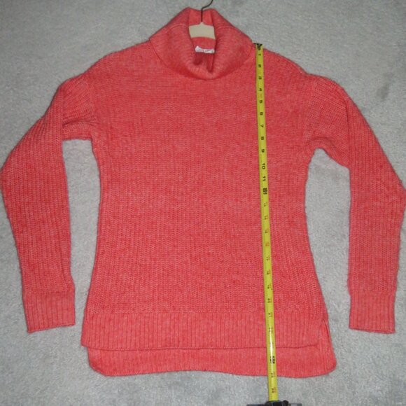 Candace Cameron Bure Sz XXXS Coral Orange Step Hem Long Sleeve Turtleneck Cowl - Picture 14 of 14